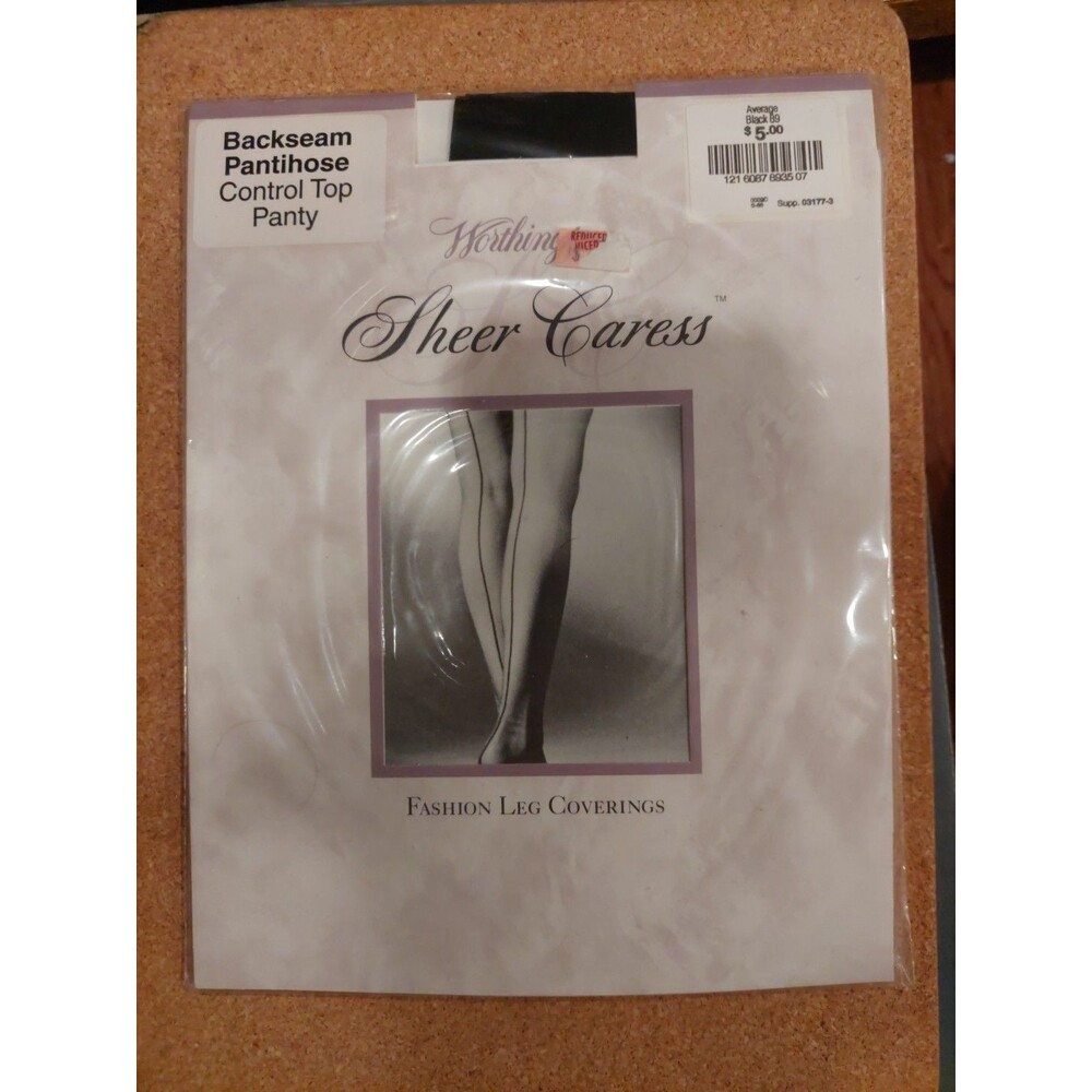 Worthington Sheer Caress Backseam Pantihose Control Top Panty Black Average USA